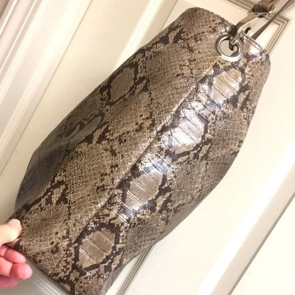 Taupe Snake Print Shoulder Bag - Picture 4 of 10